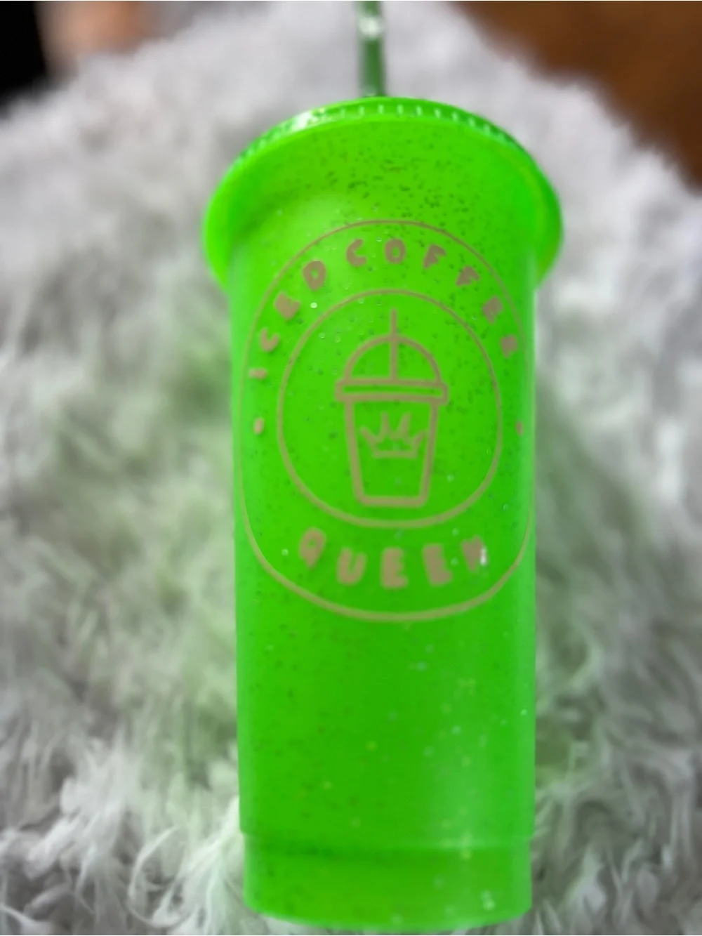 Glitter Neon Green Party Cup with Lid & Straw